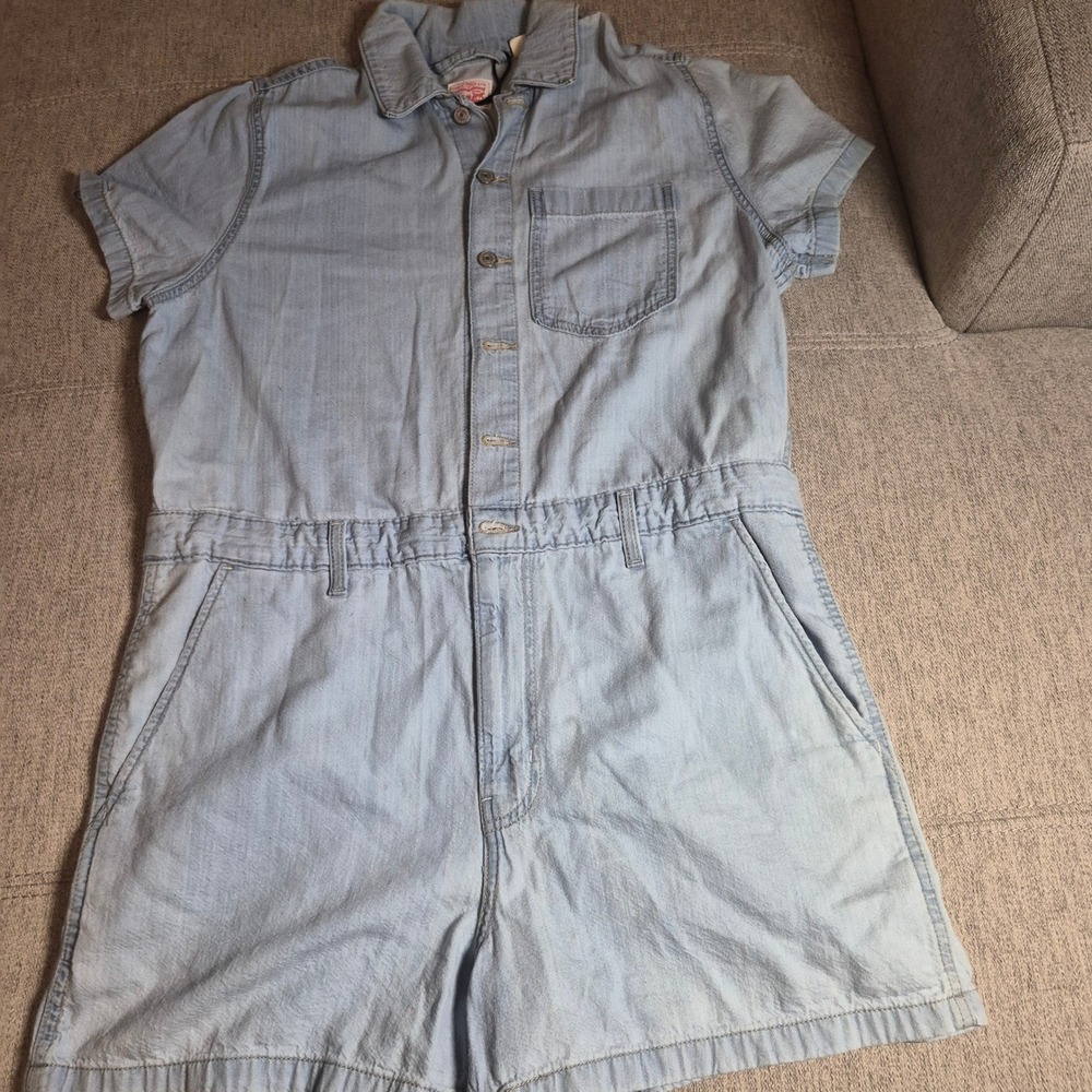 Levis Womens Light Wash Denim Romper Button Front Short Sleeve Jumpsuit Blue